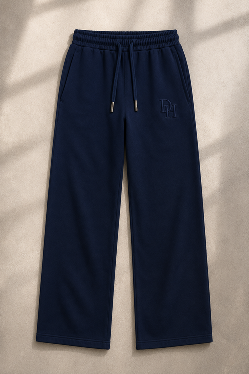 Foundation Sweatpant in navy, flat lay with drawcord waist