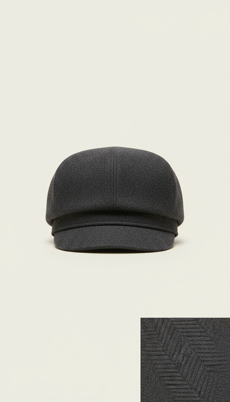 Shadow Grey Wool Cap with Minimal Embroidery